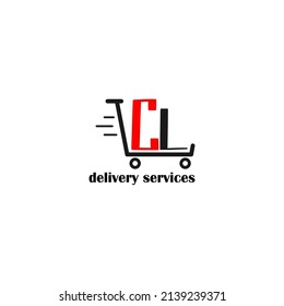 Moving trolley with letter CL template. logistic company logo. delivery service logo. editable simple logo.