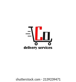 Traslado de carro con la letra CO plantilla. logotipo de la empresa logística. logotipo del servicio de entrega. logotipo simple editable.