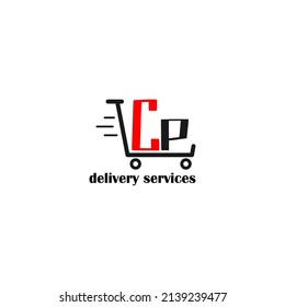 Moving trolley with letter CP template. logistic company logo. delivery service logo. editable simple logo.