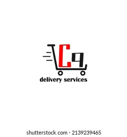 Moving trolley with letter CQ template. logistic company logo. delivery service logo. editable simple logo.