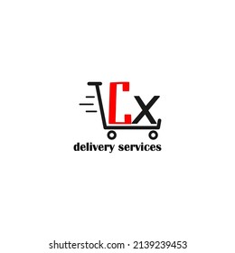 Moving trolley with letter CX template. logistic company logo. delivery service logo. editable simple logo.