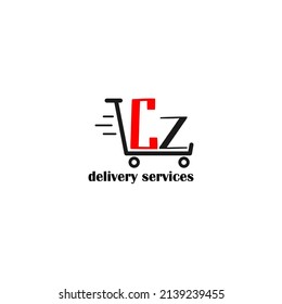 Traslado con la plantilla de letra CZ. logotipo de la empresa logística. logotipo del servicio de entrega. logotipo simple editable.