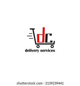 Moving trolley with letter DC template. logistic company logo. delivery service logo. editable simple logo.