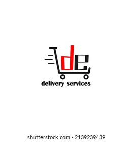 Moving trolley with letter DE template. logistic company logo. delivery service logo. editable simple logo.