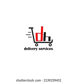 Moving trolley with letter DH template. logistic company logo. delivery service logo. editable simple logo.