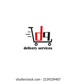 Moving trolley with letter DQ template. logistic company logo. delivery service logo. editable simple logo.