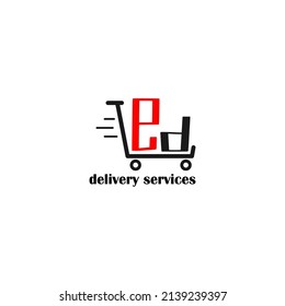 Moving trolley with letter ED template. logistic company logo. delivery service logo. editable simple logo.