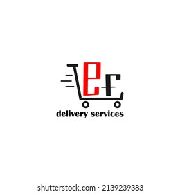 Moving trolley with letter EF template. logistic company logo. delivery service logo. editable simple logo.