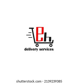 Moving trolley with letter EH template. logistic company logo. delivery service logo. editable simple logo.