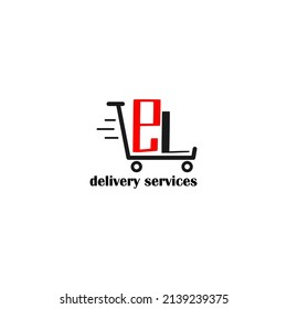 Moving trolley with letter EL template. logistic company logo. delivery service logo. editable simple logo.