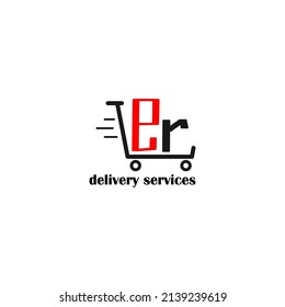 Moving trolley with letter ER template. logistic company logo. delivery service logo. editable simple logo.