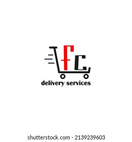 Moving trolley with letter FC template. logistic company logo. delivery service logo. editable simple logo.