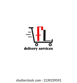 Moving trolley with letter FL template. logistic company logo. delivery service logo. editable simple logo.