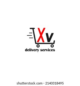 Carretera móvil con plantilla de letra XV. logotipo de la empresa logística. logotipo del servicio de entrega. logotipo simple editable.