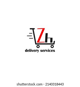 Moving trolley with letter ZH template. logistic company logo. delivery service logo. editable simple logo.