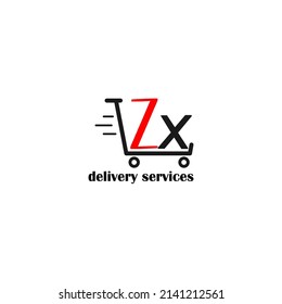 Moving trolley with letter ZX template. logistic company logo. delivery service logo. editable simple logo.