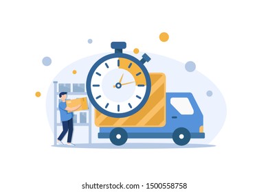 Moving Truck with Boxes. Back side of the loading truck,man with carton box packing