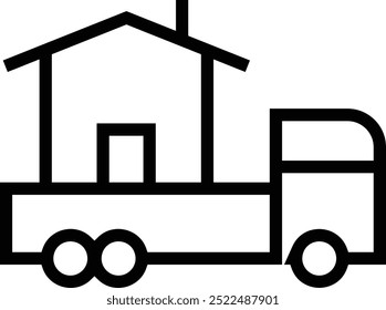 Icono de camión en movimiento. Diseño de estilo lineal delgado aislado sobre fondo blanco