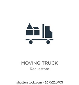 Moving truck icon vector. Trendy flat moving truck icon from real estate collection isolated on white background. Vector illustration can be used for web and mobile graphic design, logo, eps10