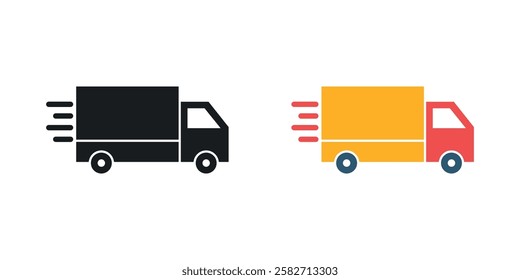 Moving truck icons set vectors black and colored style