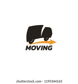 Moving truck logo. Home relocation, stuff transportation, freight, cargo or order delivery icon.