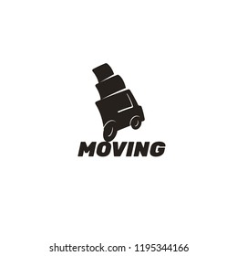Moving truck logo. Home relocation, stuff transportation, freight, cargo or order delivery icon.