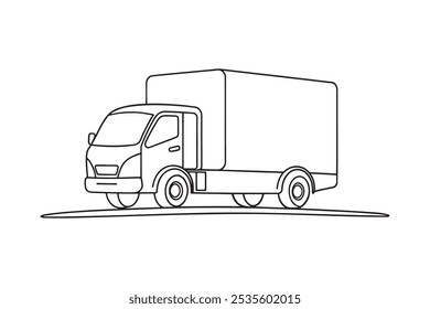 Movendo Caminhão Transporte isolado linha contínua arte vetor plana ilustração no fundo branco.
