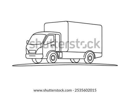 Moving Truck Transport isolated continuous line art flat vector illustration on white background.