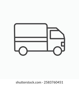 Moving truck vector icon isolated in black line