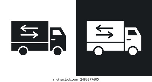 Moving truck vector icon set in solid black and white color