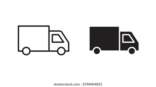 Moving truck vector icon set in black color.