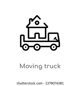 moving truck vector line icon. Simple element illustration. moving truck outline icon from real estate concept. Can be used for web and mobile