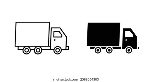 Moving truck vectors icons set in filled and strokes on white background