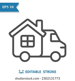 Moving Van Icon. Van, Truck, House, Home. Professional, pixel perfect vector icon.