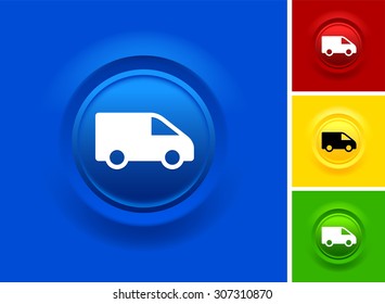 Moving Van on Blue Bevel Round Button