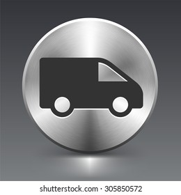 Moving Van on Silver Round Button
