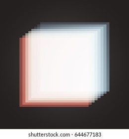 Moving white glowing square frame on black background. Vector illustration