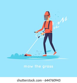 Mow the grass. Flat design vector illustration.