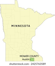 Mower County and city of Austin location on Minnesota state map