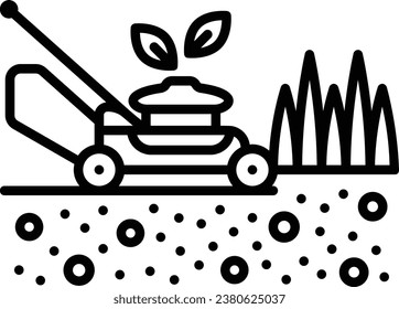 Mower Cutting the Grass concept, cleaning the fields from bushes vector outline icon design, Lawn and Gardening symbol, Farm and Plant sign, agriculture and horticulture equipment stock illustration