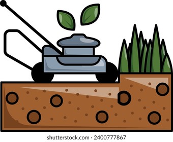 Mower Cutting the Grass concept, cleaning the fields from bushes vector icon design, Shrubs and Trees symbol, Plants and Flowers sign, Landscaping and Garden Tools stock illustration
