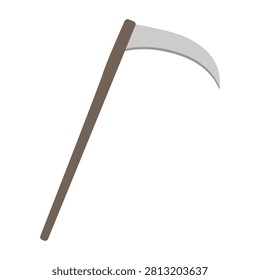 Mower. Hand drawn vector flat. Halloween. Tool of death. Sharp blade. Cutting grass. Haymaking. Autumn holiday. Color illustration.