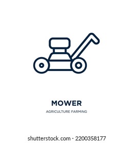 mower icon from agriculture farming and gardening collection. Thin linear mower, plant, gardening outline icon isolated on white background. Line vector mower sign, symbol for web and mobile