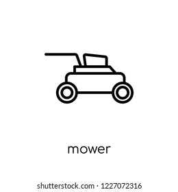 mower icon. Trendy modern flat linear vector mower icon on white background from thin line Agriculture, Farming and Gardening collection, outline vector illustration