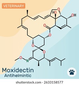 Moxidectin macrocyclic lactone drug molecule. Used as an antiparasitic agent in veterinary medicine. Vector illustration