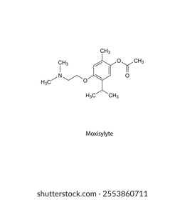 Moxisylyte flat skeletal molecular structure Alpha blocker drug used in peripheral vascular disease treatment. Vector illustration scientific diagram.