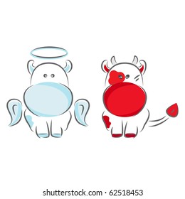 Moxy Patty the Cow Angel and Devil, vector.