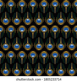 Mozaic Feather Peacock Seamless Pattern