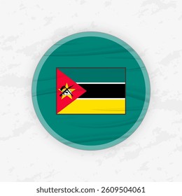Mozambican Flag in a Circular Emblem Design, Abstract Round Sticker Illustration. This high-quality vector graphic is perfect for use in patriotic designs, international events, sport competitions.
