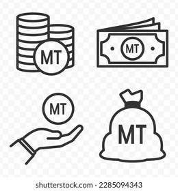 Mozambican Metical icons set money icon vector image on transparent background (PNG).